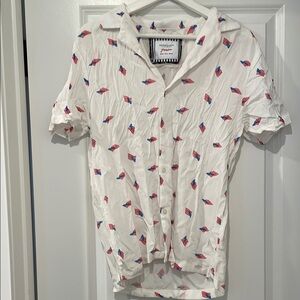 Denim & flower White Flag Print Men's Shirt medium
